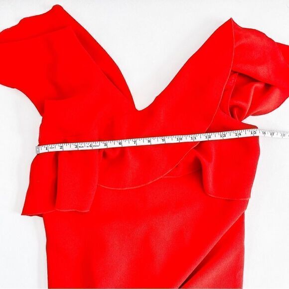 Trina Turk Vneck Ruffle Crossover Bright Red Cameron Dress Sz 0 - Picture 8 of 11